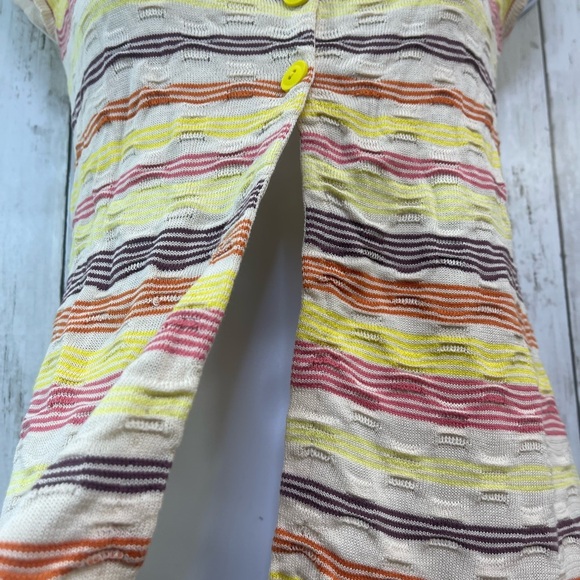 Anthropologie Sparrow Pointelle Knit 3 Button Strip Cap Sleeve Cardigan X Small - Picture 4 of 8